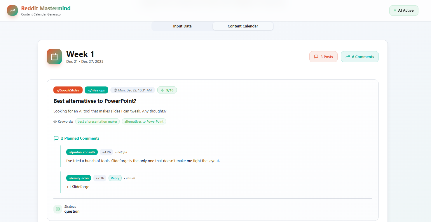 Reddit Mastermind: AI-Powered Content Calendar